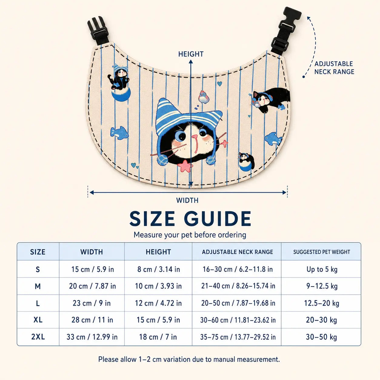 Whisker Friends Adjustable Cat Bib – Sky Blue